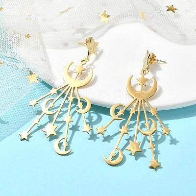 201 Stainless Steel Moon & Star Dangle Stud Earrings for Women EJEW-TA00368-1
