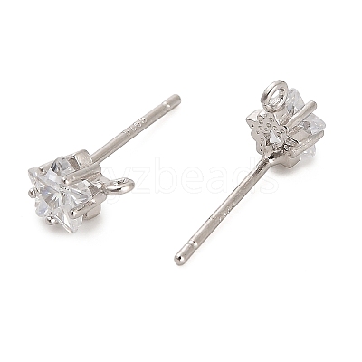 Rhodium Plated 925 Sterling Silver Ear Stud Findings STER-F058-01P-06-1