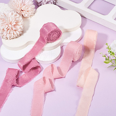 3 Rolls 3 Colors Polyester Frayed Fringe Ribbon OCOR-TA0003-81A-1