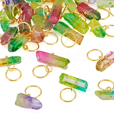 30Pcs 6 Styles Electroplated Natural Quartz Crystal Pendants PALLOY-TAC0228-1