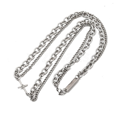 Gothic Style 304 Stainless Steel Link Double Layer Necklaces for Men FS-WG470F1-05-1