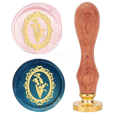 Brass Wax Seal Stamp with Wood Handle AJEW-WH0412-0005-1