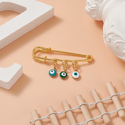Rack Plating Brass Enamel Evil Eye Charms Safety Pin Brooch JEWB-BR00092-1