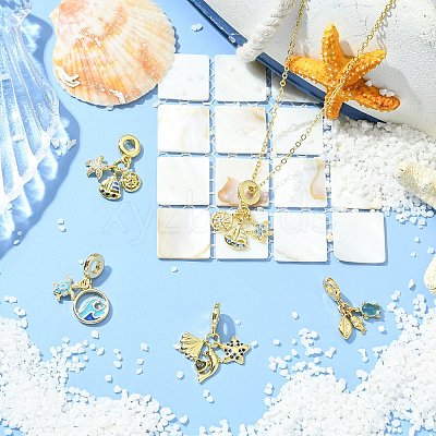 5Pcs 5 Styles Brass Pave Cubic Zirconia European Dangle Charms KK-CJ0004-01-1