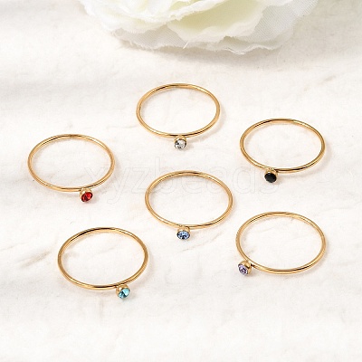 304 Stainless Steel Rhinestone Finger Rings for Women SA-CBAB767-26A-G-1