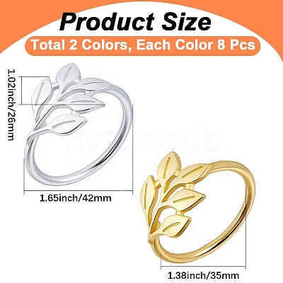 16Pcs 2 Colors Leaf Alloy Napkin Rings AJEW-GF0013-15-1