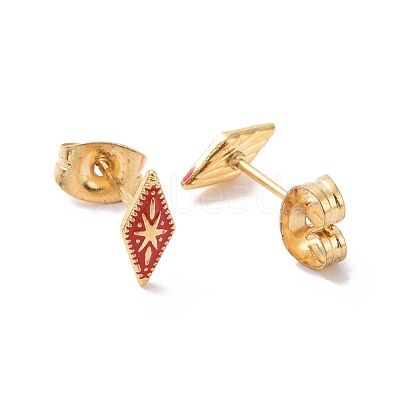 Enamel Rhombus with Star Stud Earrings with 316L Surgical Stainless Steel Pins EJEW-P204-02G-05-1