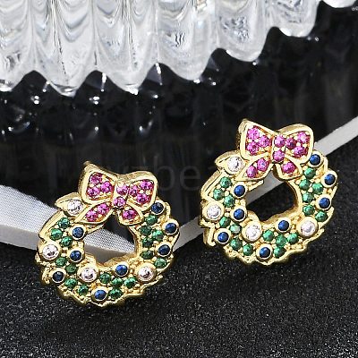Christmas Rack Plating Brass Cubic Zirconia Stud Earrings EJEW-K245-55E-G-1