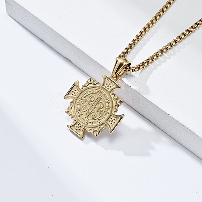 Saint Benedict Cross 304 Stainless Steel Pendant Necklaces for Men FS-WGB09ED-02-1