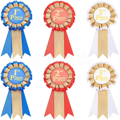 6Pcs 3 Colors Award Ribbon Shape Tinplate Badge Pins JEWB-SC0001-93-1