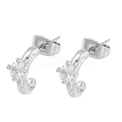 Brass Micro Pave Clear Cubic Zirconia Stud Earrings EJEW-U009-02P-1