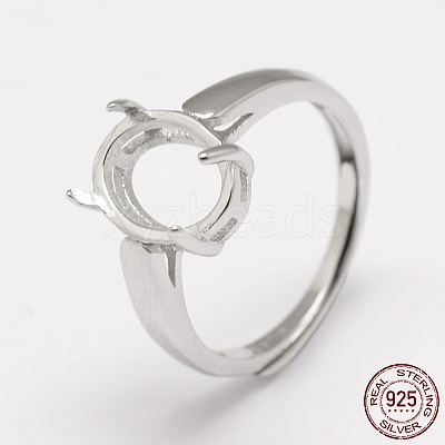 Anti-Tarnish Adjustable Rhodium Plated 925 Sterling Silver Solitaire Ring Settings STER-P033-17P-1