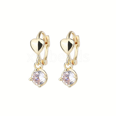 Heart Brass Clear Cubic Zirconia Hoop Earrings FS-WG767CD-01-1