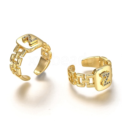 Brass Micro Pave Clear Cubic Zirconia Cuff Rings RJEW-H541-01Z-G-1