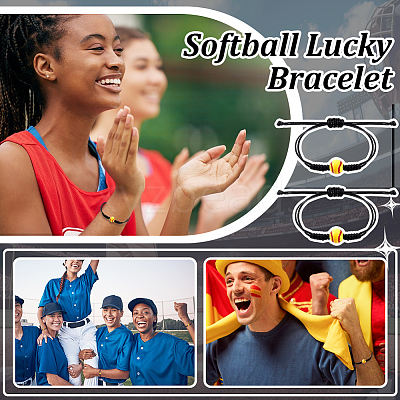 60Pcs Baseball Acrylic Braided Bead Bracelets BJEW-WA0001-05-1