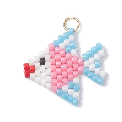 Glass Seed Beaded Fish Pendants PALLOY-MZ01219-1