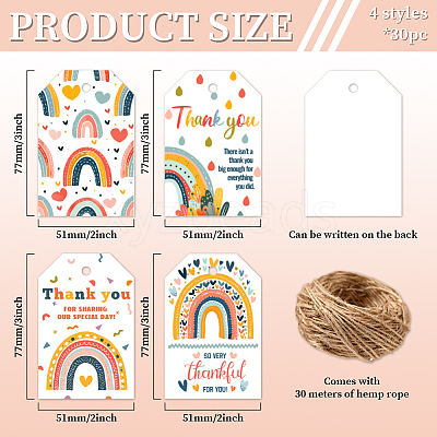 120Pcs 4 Styles Sunflower Paper Thank You Gift Tags CDIS-WH0038-08-1
