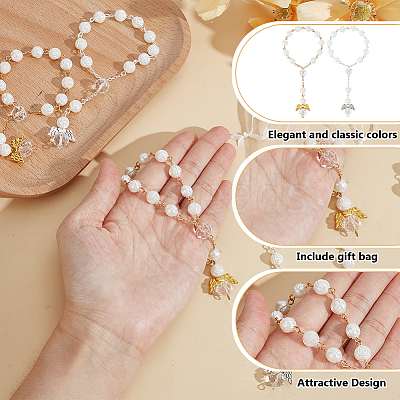 28Pcs 2 Styles Angel with Flower Plastic Imitation Pearl Charm Bracelets BJEW-GO0001-40-1