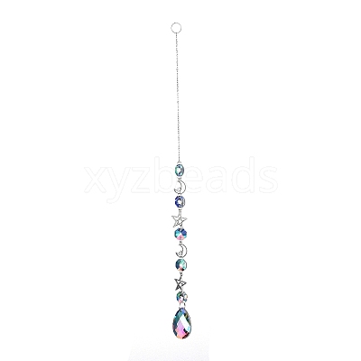 AB Color Plated Crystal Teardrop Big Pendant Decorations HJEW-G019-03B-1
