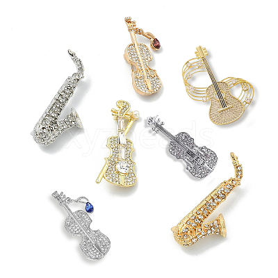 7Pcs 7 Styles Musical Instruments Alloy Rhinestone Lapel Pin Backs for Backpack Clothes JEWB-CJ0001-91-1