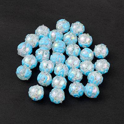 UV Plating Rainbow Iridescent Crackle Acrylic Enamel Beads OACR-I003-07-1