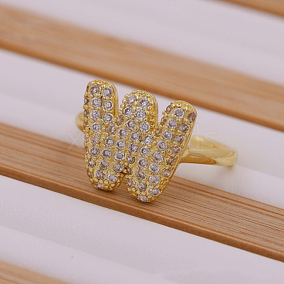 Brass Micro Pave Clear Cubic Zirconia Initial Cuff Rings FS-WGB210B-23-1