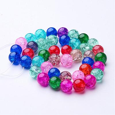 16 inch Mixed Color Round Crackle Glass Strands X-GGM004-1