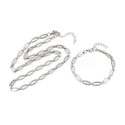 304 Stainless Steel Oval Link Chain Bracelet & Necklace Jewelry Sets SJEW-L199-06P-1