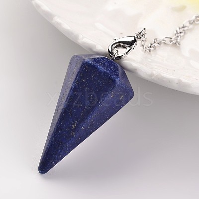 Platinum Tone Brass Natural & Synthetic Mixed Stone Cone Hexagonal Pointed Dowsing Pendulums MAK-M015-01-1