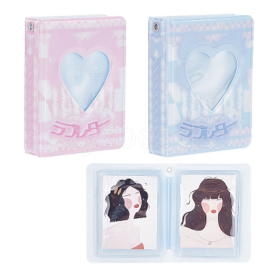 2 Books 2 Colors 3 Inch PVC Mini Love Heart Hollow Photocard Holder Book AJEW-CP0005-36-1