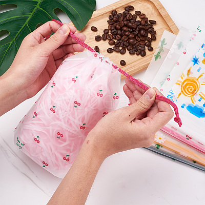 60Pcs 4 Style Plastic Frosted Drawstring Bags ABAG-FW0001-03-1