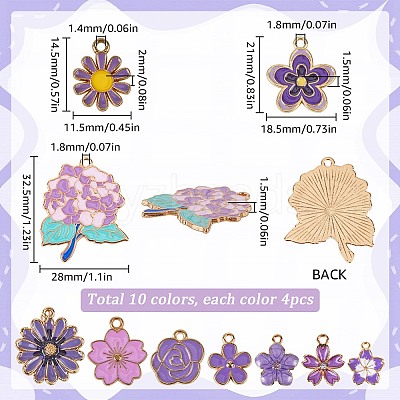 40Pcs 10 Styles Alloy Enamel Pendants ENAM-SC0005-31-1