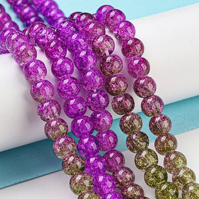 Spray Painted Crackle Glass Beads Strands DGLA-C002-6mm-04-1