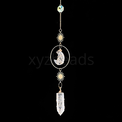 Natural Quartz Crystal Moon & Bullet Window Hanging Suncatchers DJEW-PW0009-035A-1