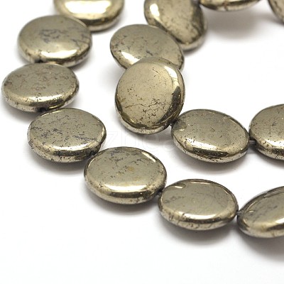 Flat Round Natural Pyrite Beads Strands G-I125-78-18x6mm-1
