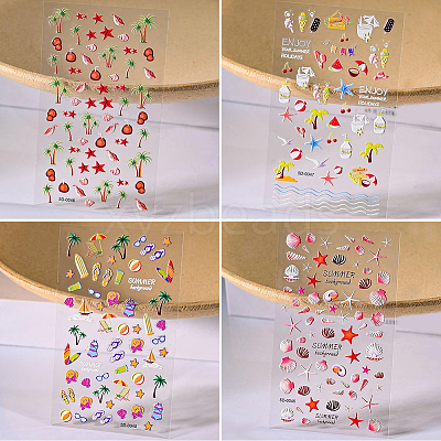 4Pcs 4 Styles Ocean Theme Self Adhesive PET Nail Art Stickers Decals MRMJ-SP0001-17-1