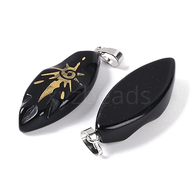 Natural Obsidian Gold Sun Pattern Pendants G-L524-14P-02-1
