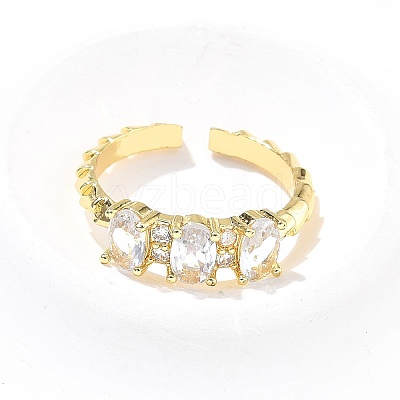 Oval Brass Micro Pave Cubic Zirconia Cuff Bangles & Rings Sets for Women SJEW-R002-06G-08-1