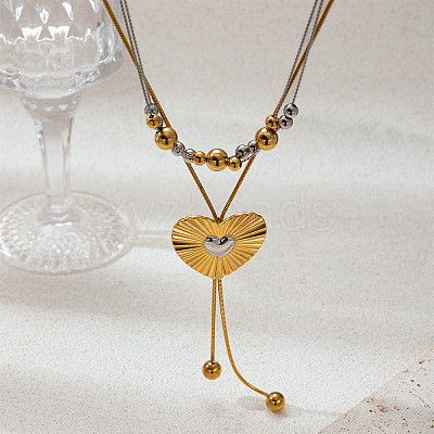 Duo Tone Adjustable 304 Stainless Steel Heart Lariat Necklaces for Women WGF51C2-01-1