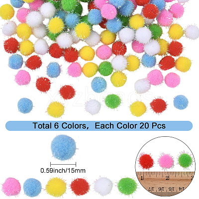 120Pcs 6 Colors Sequin Polypropylene Fiber Silk Pompom Ball FIND-SC0019-69-1