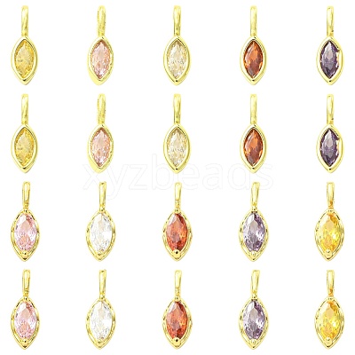 10Pcs 5 Colors Horse Eye Brass Micro Pave Cubic Zirconia Charms KK-FS0002-13B-1