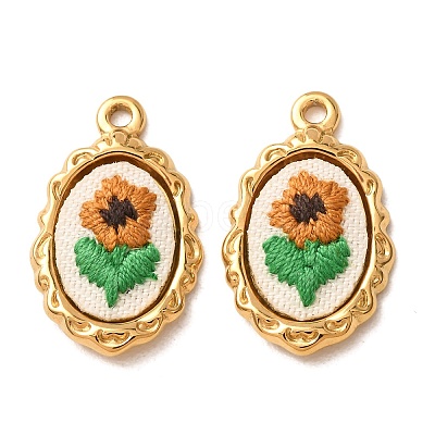 304 Stainless Steel & Cloth Embroidered Pendants FB-CBAFBAF-10G-02-1