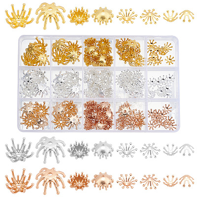 120Pcs 12 Style Brass Bead Caps KK-PH0004-93-1