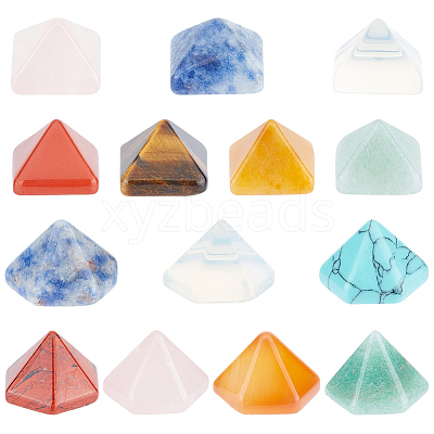 14Pcs 14 Style Pyramid Natural & Synthetic Gemstone Home Display Decorations G-FG00001-04-1