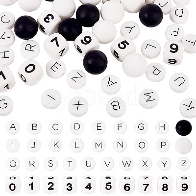 56Pcs Letter & Number Theme Silicone Beads Sets SIL-PH0001-32-1