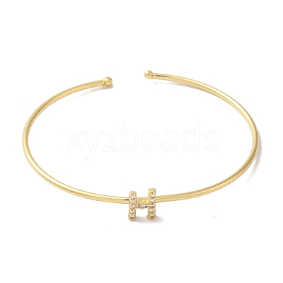 Rack Plating Brass Micro Pave Clear Cubic Zirconia Letter Open Cuff Bangles BJEW-A018-01G-H-1