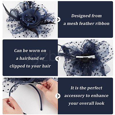 Polyester Mesh Veil Hair Bands OHAR-WH0034-12B-1