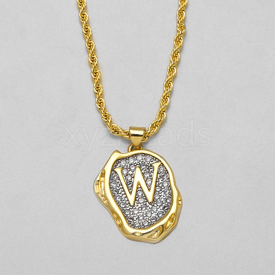 Brass Crystal Rhinestone Oval with Letter Pendant Necklaces FS-WG7CB6D-21-1