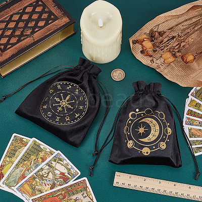 2Pcs 2 Styles Printed Velvet Drawstring Storage Bags for Tarot Card ABAG-CN0001-78-1