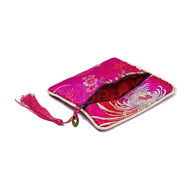 Chinese Brocade Tassel Zipper Jewelry Bag Gift Pouch ABAG-F005-10-1